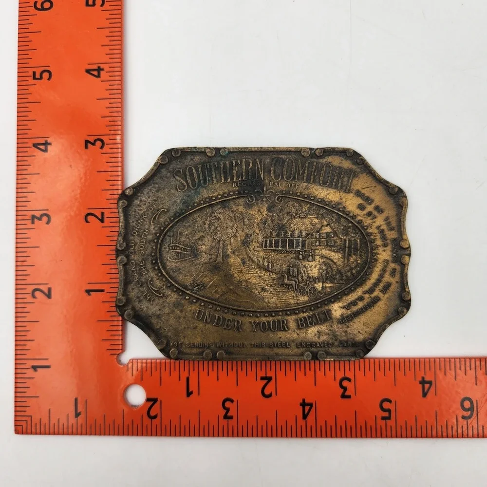 Vintage Southern Comfort Whiskey Belt Buckle Under Your Belt Brass Tone USA Made
